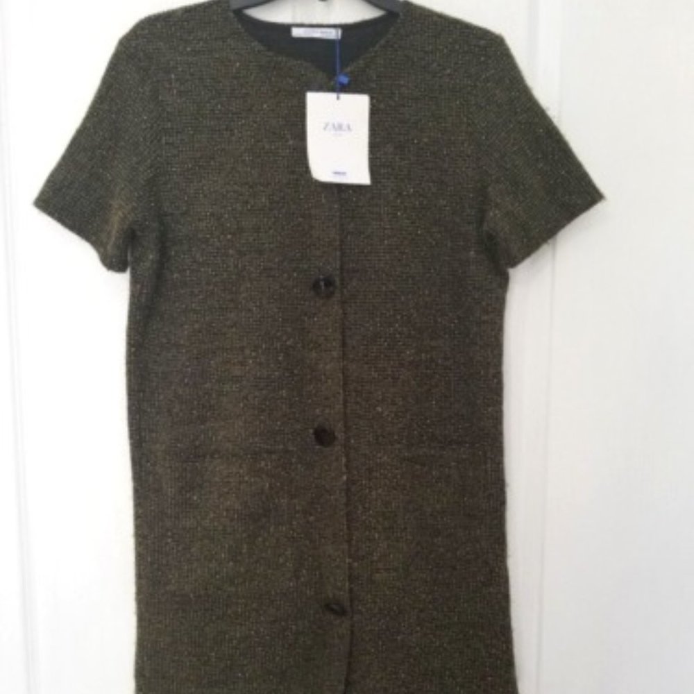 NWT Zara Trafaluc Tweed Button Down Sheath Dress Size Medium